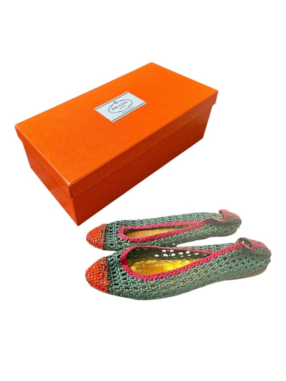 Prada SS2010 Limited Edition Woven Madras Leather Flats – Size 39 – Rare Box Set